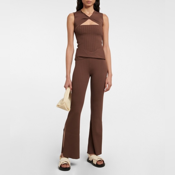SIR THE LABEL Sylvie Chocolate Brown Ribbed Flare Slit Pants Size 2 - Picture 5 of 12